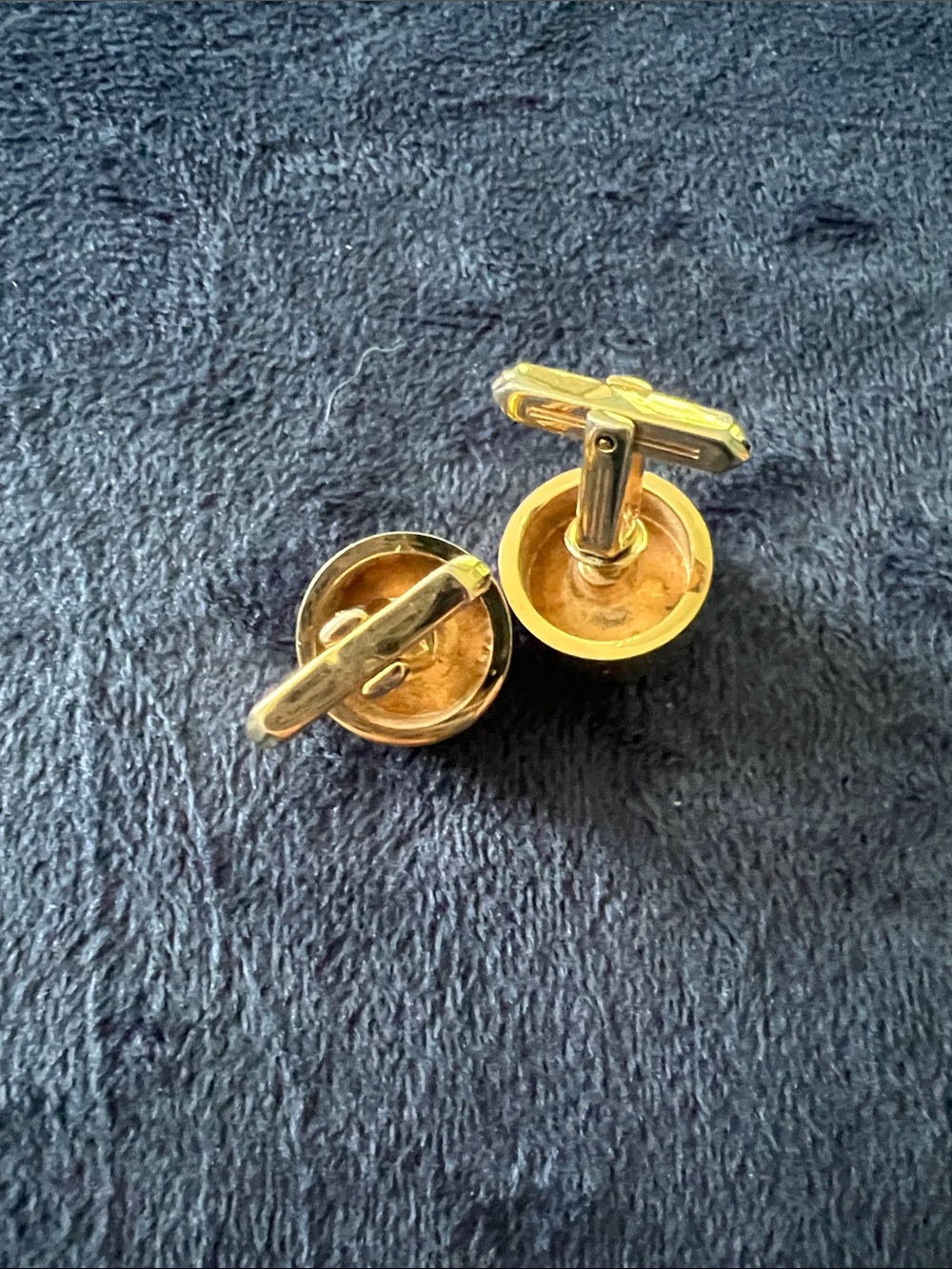 Retro 1960s Gold Tone Bezel Set Fiery Orange Crystal Cuff Links - Picture 2 of 3
